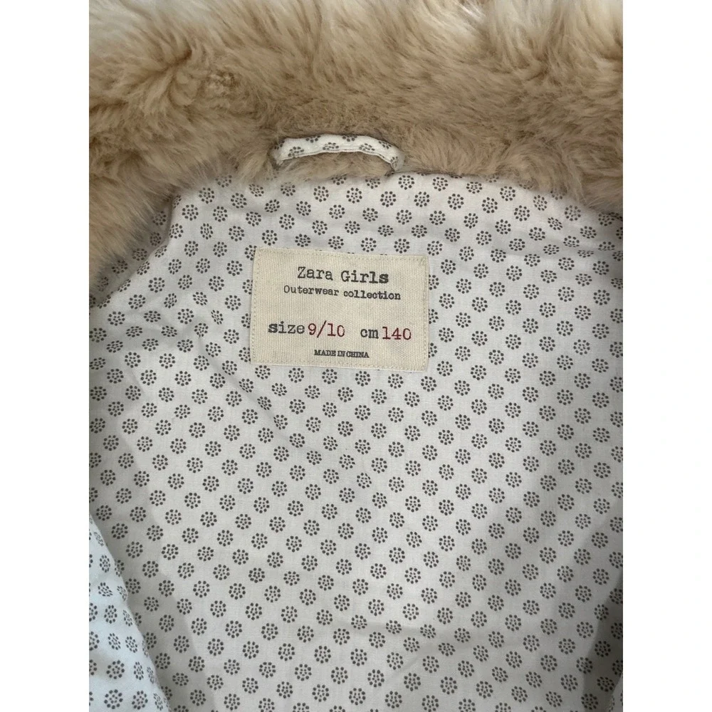 Zara Faux Fur Vest Girls 9/10 Cream Tan Zip Up Polka Dot EUC‎